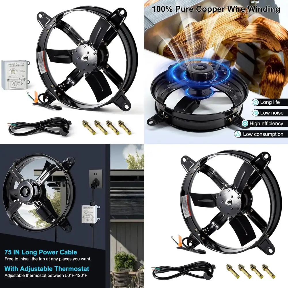 

16 Adjustable Gable Mount Attic Exhaust Fan for Home, Shed, and Garage - 1480 RPM, 2065 CFM, 1850 sq. ft. Coverage