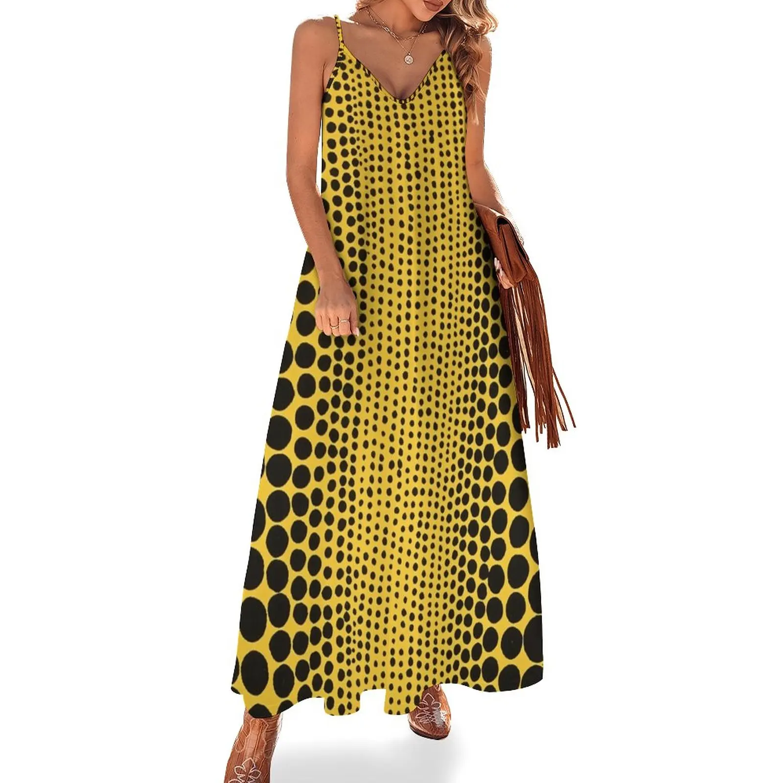 Yayoi Kusama - Yellow Dot Line Sleeveless Dress Woman clothes elegant women\'s dresses sale