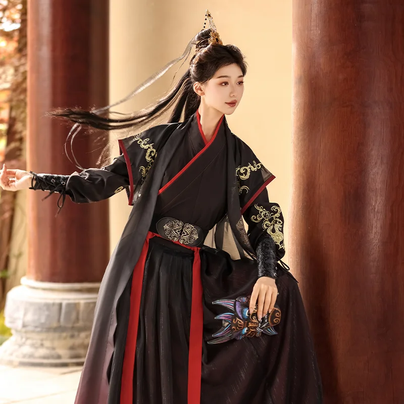 

Original Hanfu Set XuanXiao Song Baozi Waist-Length ex Martial Arts Tiger Symbol Bla And Red Cool And Ele