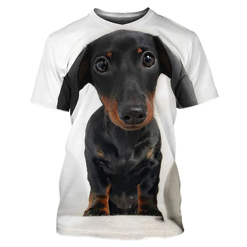 Dachshund Dog T-Shirts Animal 3D Print Summer Men Women Streetwear O-Neck T Shirt Oversized Harajuku Y2k Tops Tees Kids Clothing