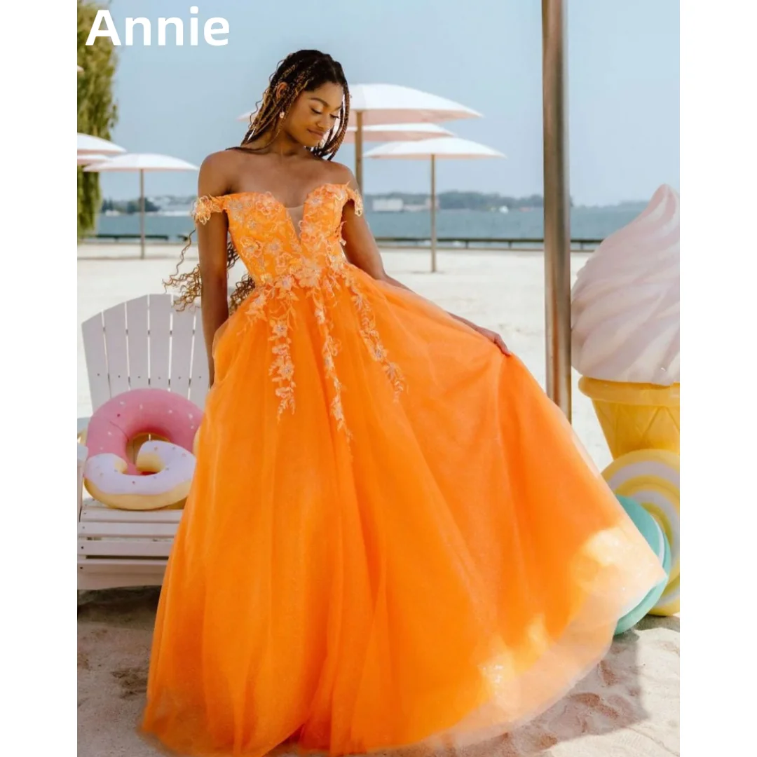 

Annie Orange Decal Prom Dresses Women's Evening Dresses A-shaped Women's Formal Occasions Wedding Party Dress Vestidos De Noche