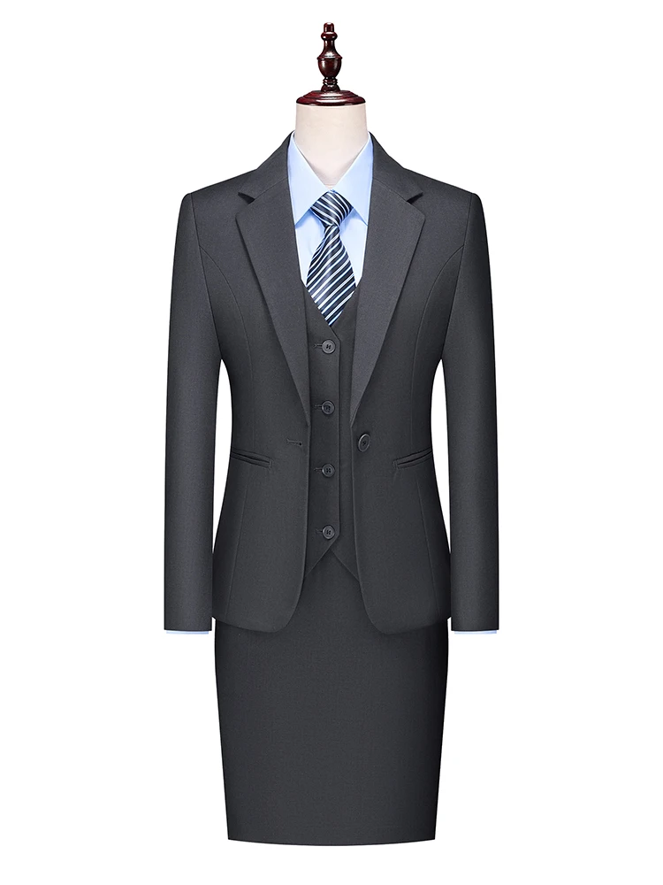Deep Grey Business Suit Jacket Women's Autumn Winter Commercial Office Professional Workwear Formal Ensemble Polyester