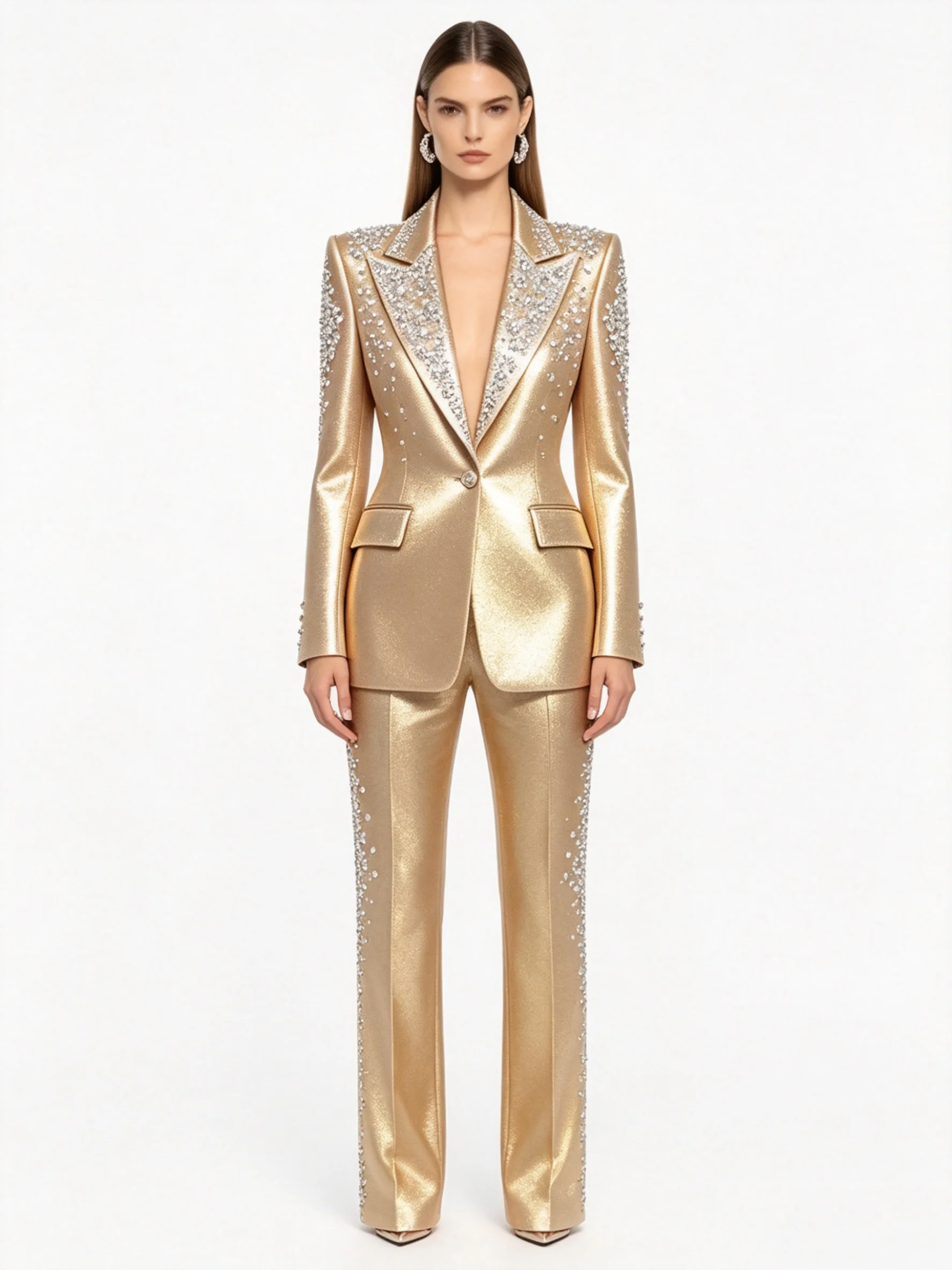 Luxe Kristallen Roze Satijn Da - Women Formal Wear Blazer Set recensie en prijs