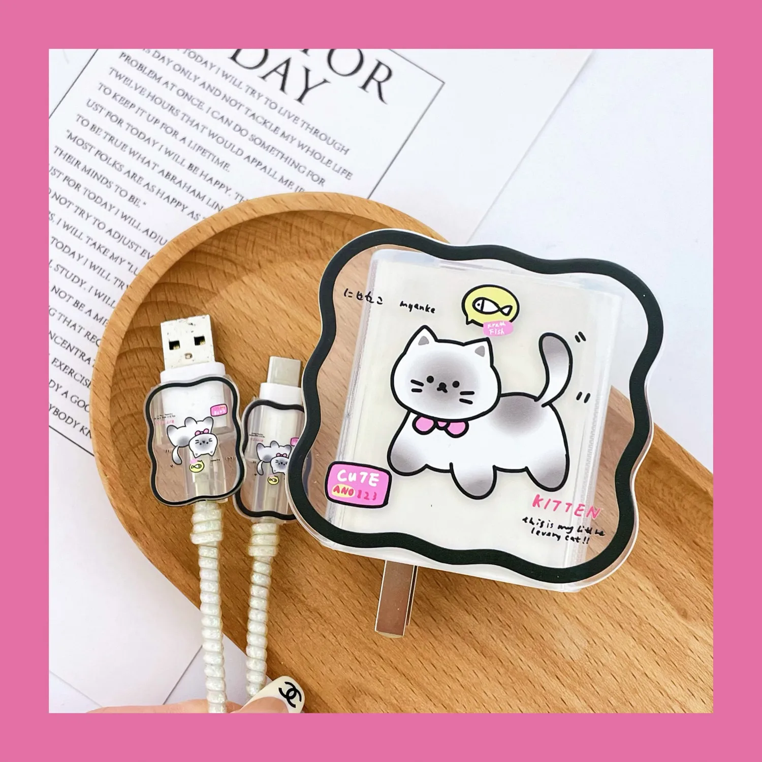 Cute Cartoon Wave Case For Apple iphone 18W/20W Charger Protector US Adapter Cable Sorter Bite Sleeve Cable Winding Soft Cover