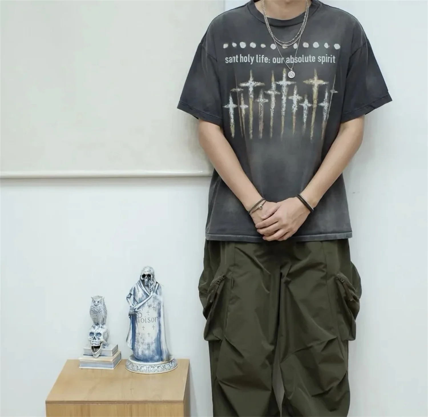 

Summer Retro Vintage Fashion Washed Distressed High-Street T-Shirt Tops