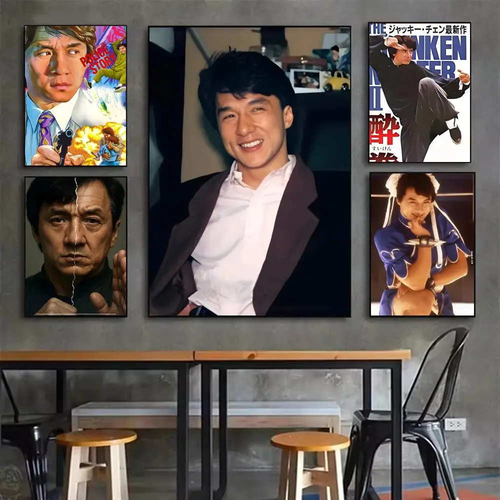 Hot J-Jackie Chan Poster Self-adhesive Art Waterproof Sticker Coffee House Dorm Room Wall Decor