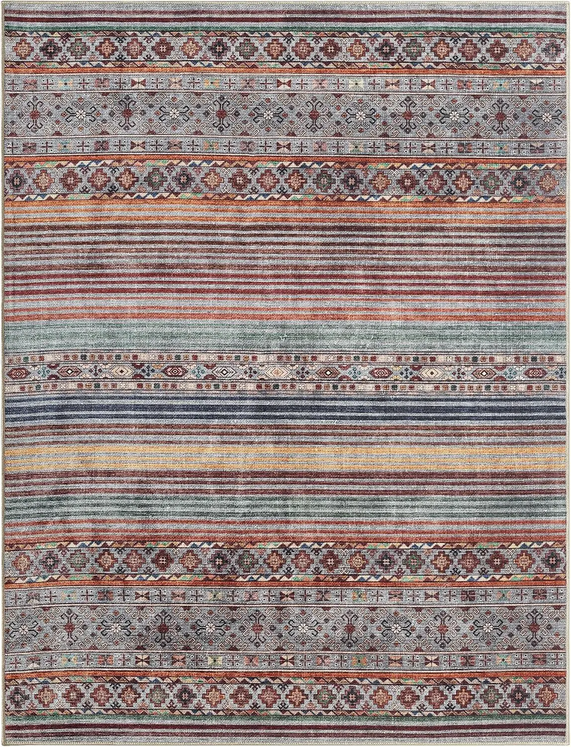 1pc 2D Flat Vintage Striped Ethnic Pattern Printed Floor Mat, Decorative Rug for Living Room, Bedroom, Home