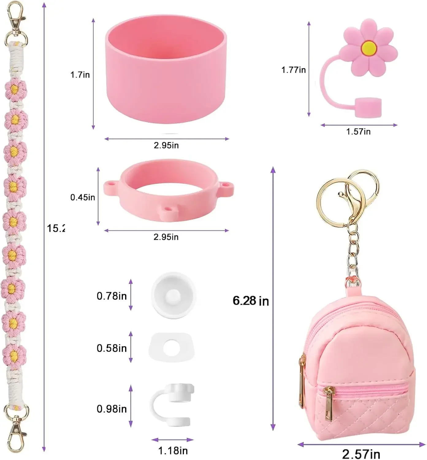 9PCS Cup Accessories Set Water Bottle Handle Strap Coin Purse Silicone Cup Boot Straw Cover for Stanley Cup 30oz & 40oz Tumbler - view 4