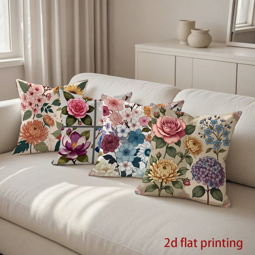 Kurze Plüsch-Kissenbezüge mit Buntem Blumenmuster für Zuhause, Muster-Kissenhüllen Geeignet für Sofa und Bett