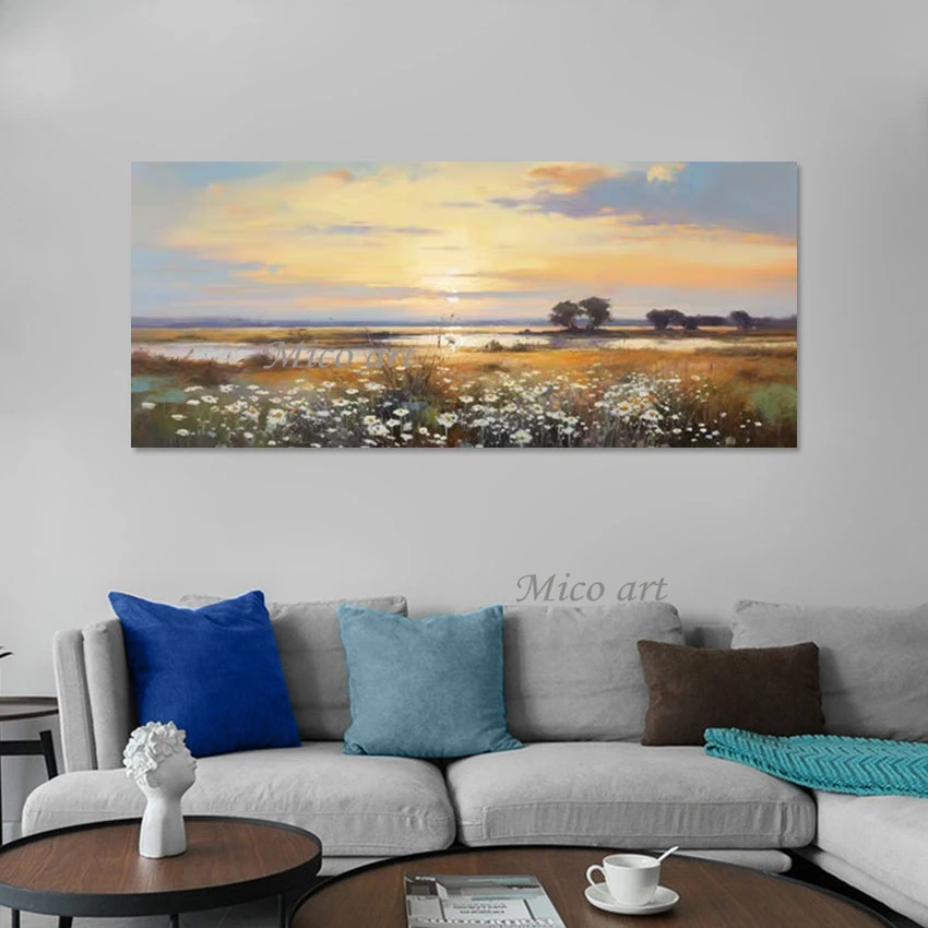 

Flowers Landscape Abstract Picture 3D Beautiful Lakeside Wall Handmade Canvas Oil Painting Frameless Acrylic Art Decoration