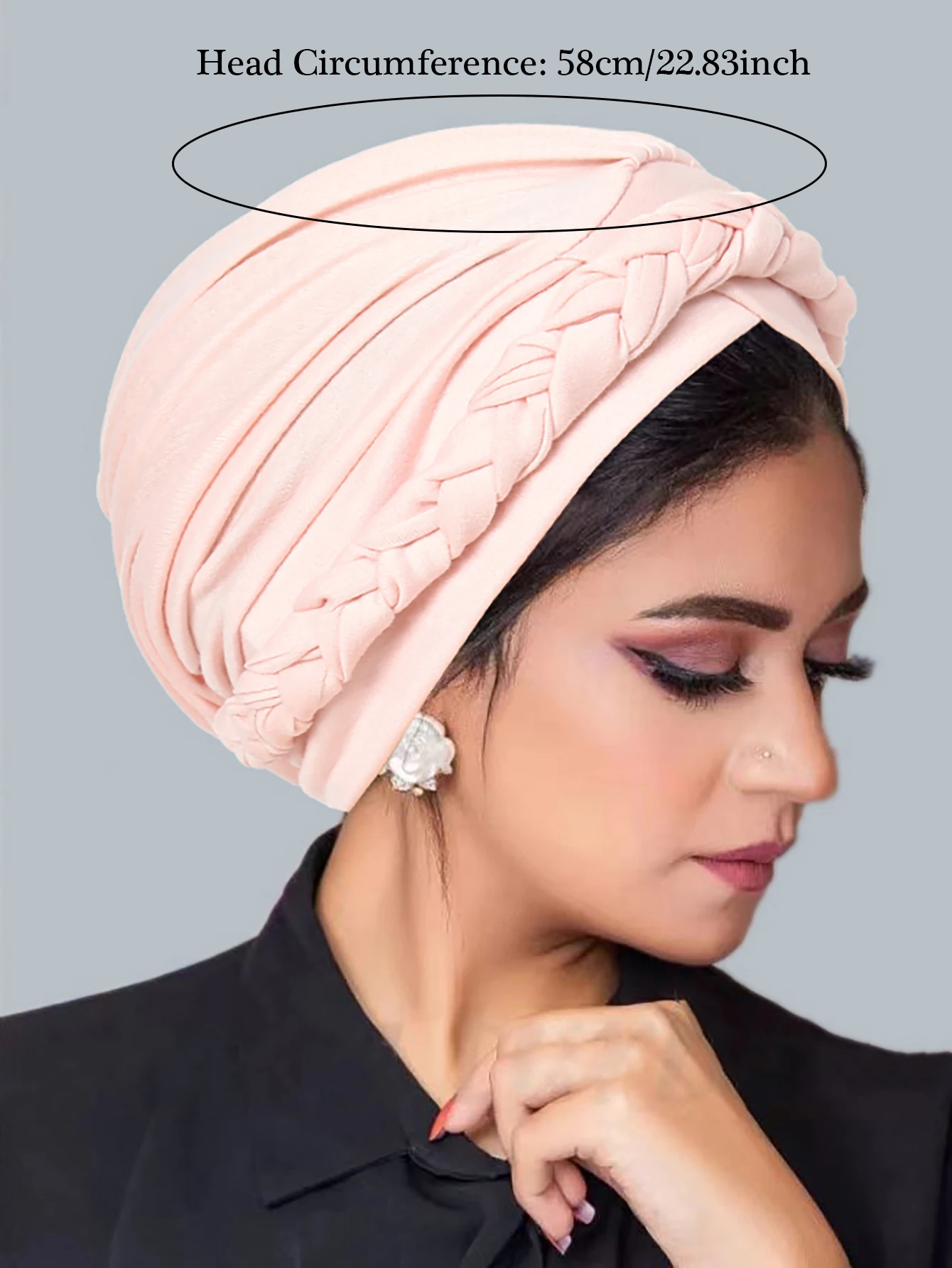 Solid Color Braid Muslim Hijab Caps Crossed Forehead Women Wrap Head Soft Elastic  Fashion Indian Turban Bonnet