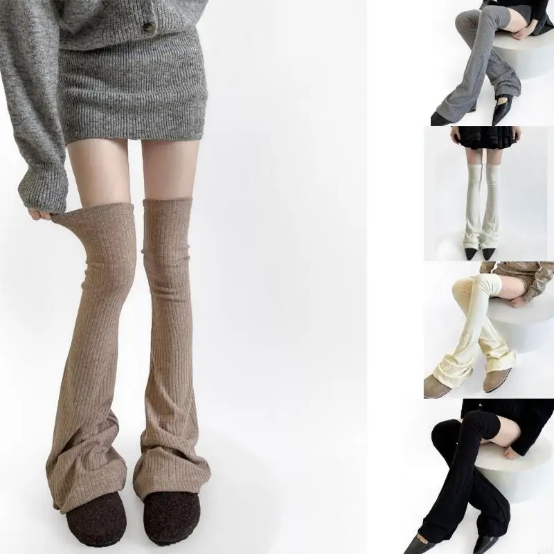 

270D ребристые вязаные расклешенные гетры выше колена, элегантные однотонные набедренные повязки, длинные носки, чулки для