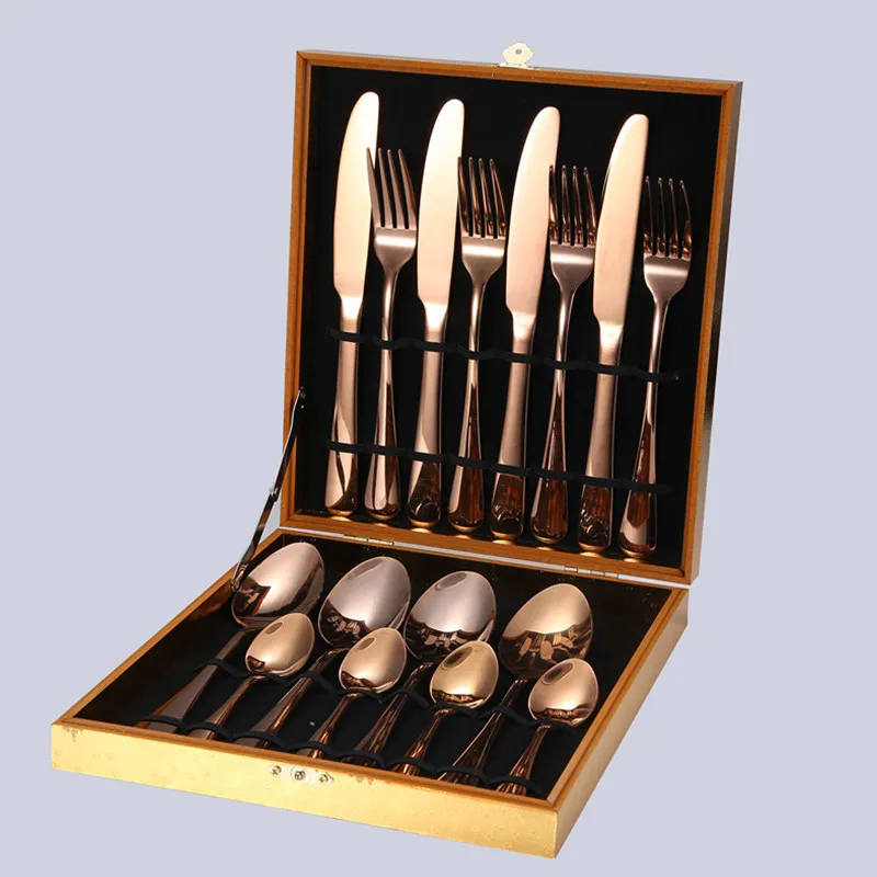 Stainless steel knife and fork set of 16 pieces for 4 people golden steak knife and fork Western tableware knife and fork gift