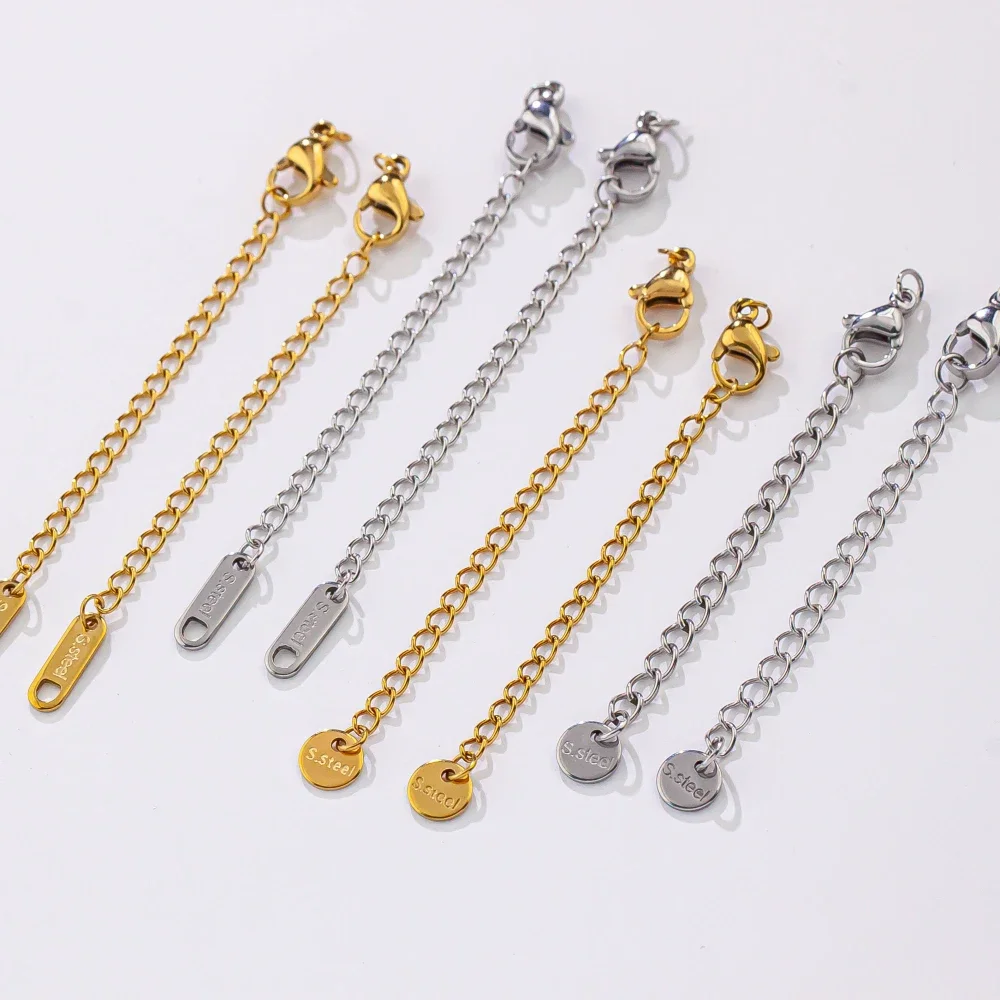 Stainless Steel Non-fading Color Lobster Buckle Extension Chain DIY Necklace Bracelet Adjustment Chain Jewelry Accessories 10pcs