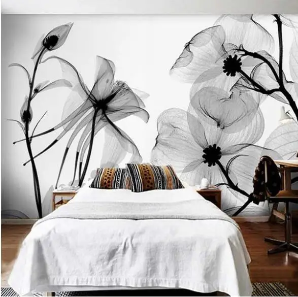 

Black White Flower 3D Abstract Photo Mural Wallcoverings papers Murals Paper Roll Bedroom Decor Custom Any Size