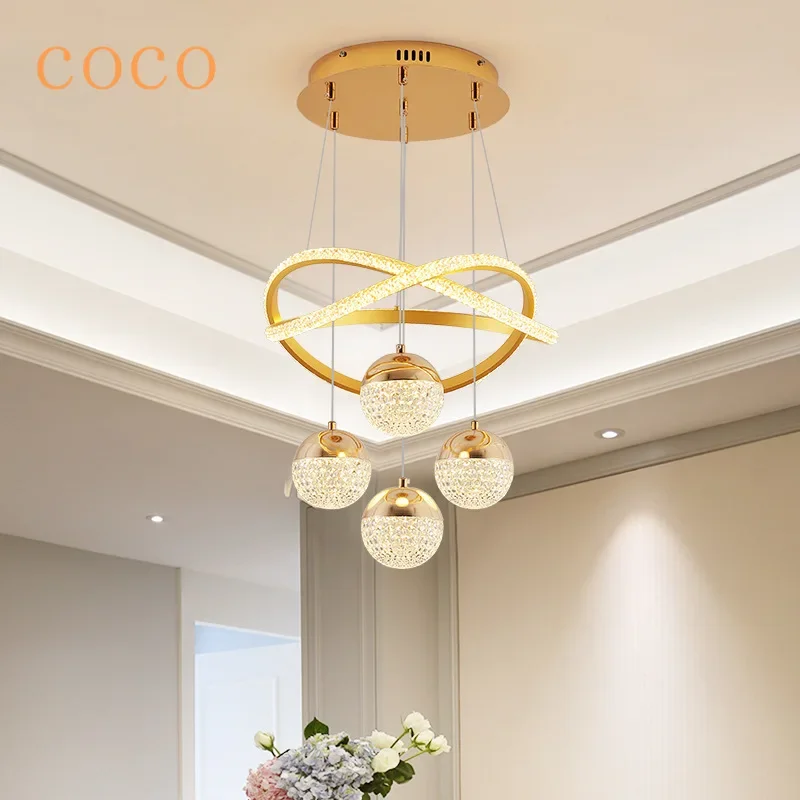 

Postmodern Circular Dimmable Chandelier Restaurant Living Room Bedroom Kitchen Pendant Lamp Internal Lines LED Light Decor