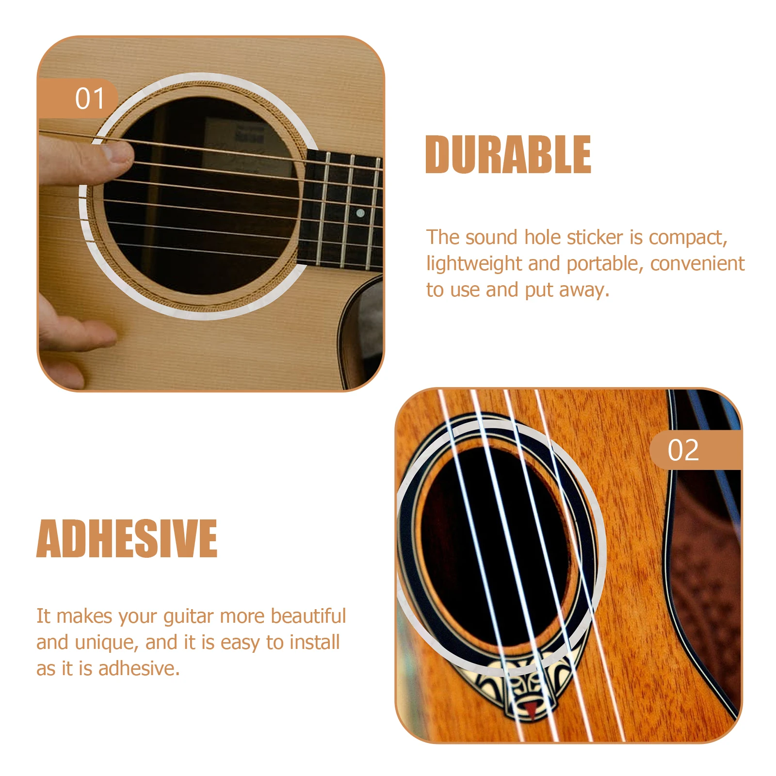 

12 Pcs Stickers Guitar Oral Flower Decoration Acoustic Sound Hole Rosette Inlay Decals White Wooden