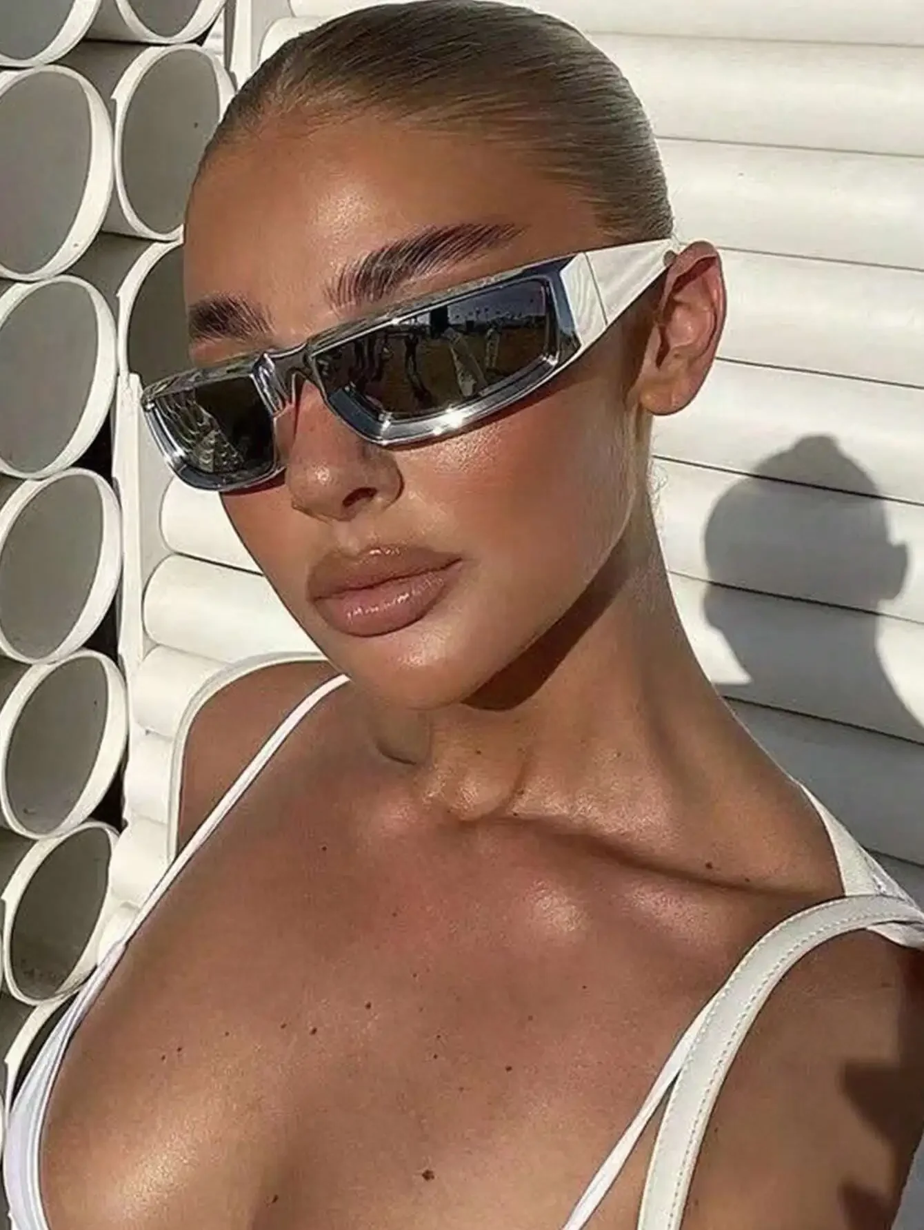 

1pc Polygon Wrap Y2k Future-Style Silver-Plated Coating Sports Fashion Glasses Eyewear Street Shades Beach Accessories Beach Acc