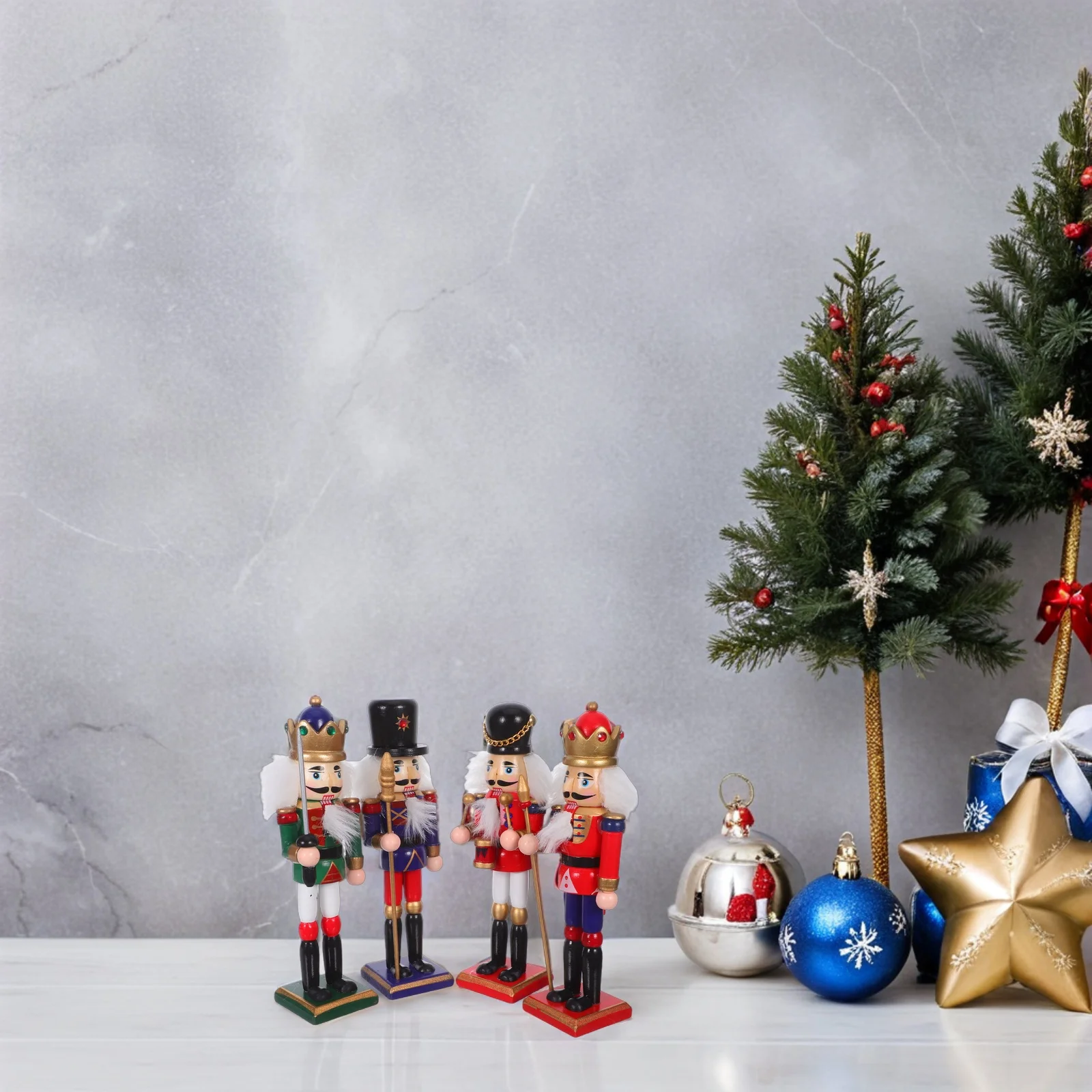 

4Pcs Wooden Nutcracker Soldier Christmas Figures Decor for Xmas Table Fireplace Shelf Decorations