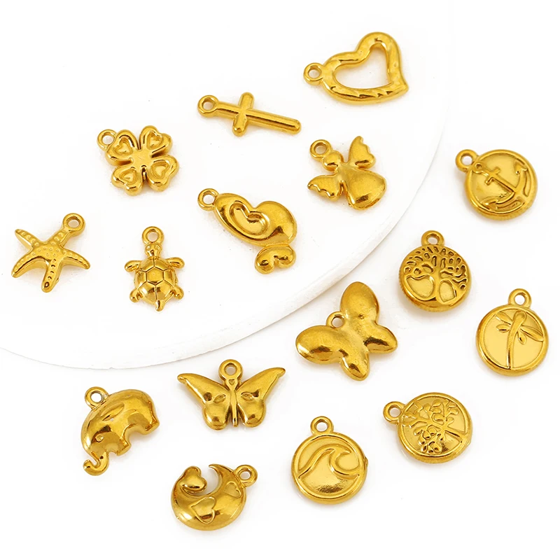 

5pcs Stainless Steel Gold Plated Petals/Moon/Elephant/Starfish Charms Pendant for DIY Earring Necklace Jewelry Making Supplies