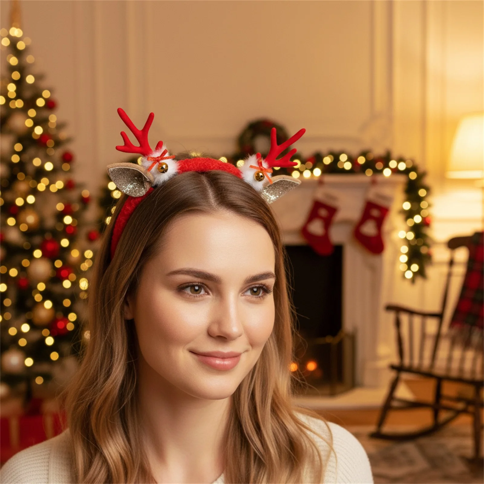 عصابات رأس على شكل قرون الرنة للأطفال البالغين مع أجراس، إكسسوارات شعر إبداعية لطيفة للعطلات للحفلات التنكرية