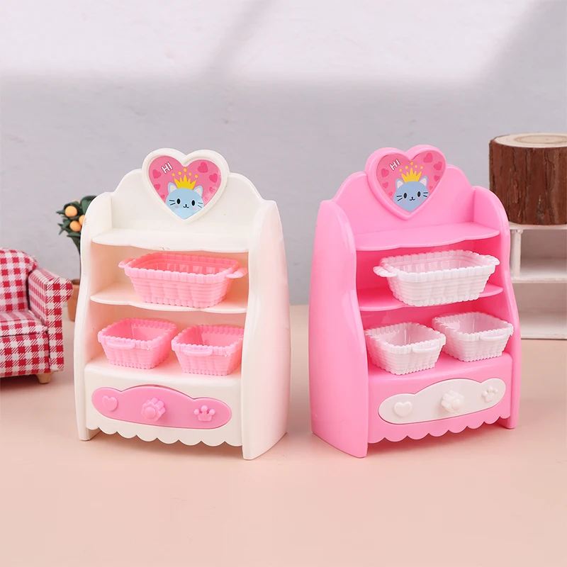 Dollhouse Miniature Kitchen Storage Cabinet W/Basket Cupboard Model Home Decor Toy Doll House Accessories