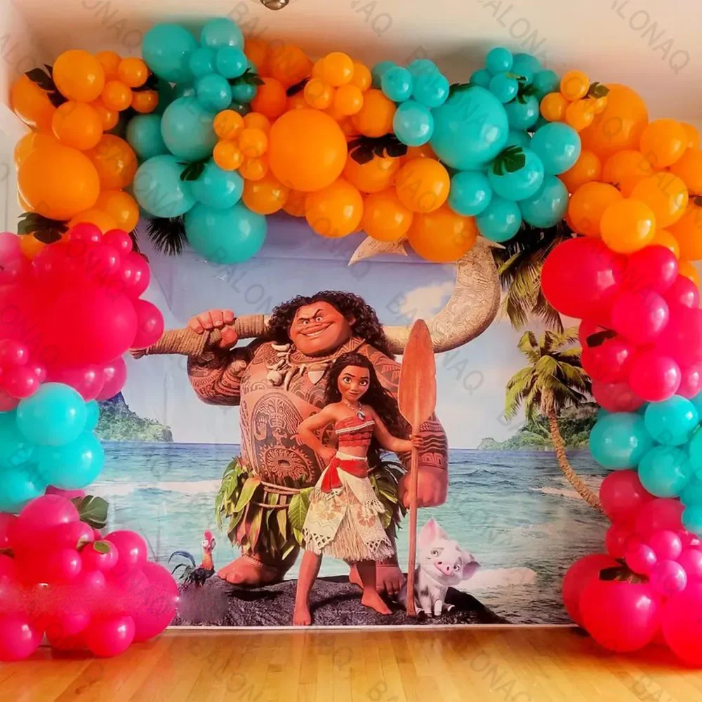 

125 Pieces FANTASY OF THE SEAS Theme Moana Sunflower Pearlescent Pink Numbers 1-9 Column Colorful Party Decoration Balloon Set