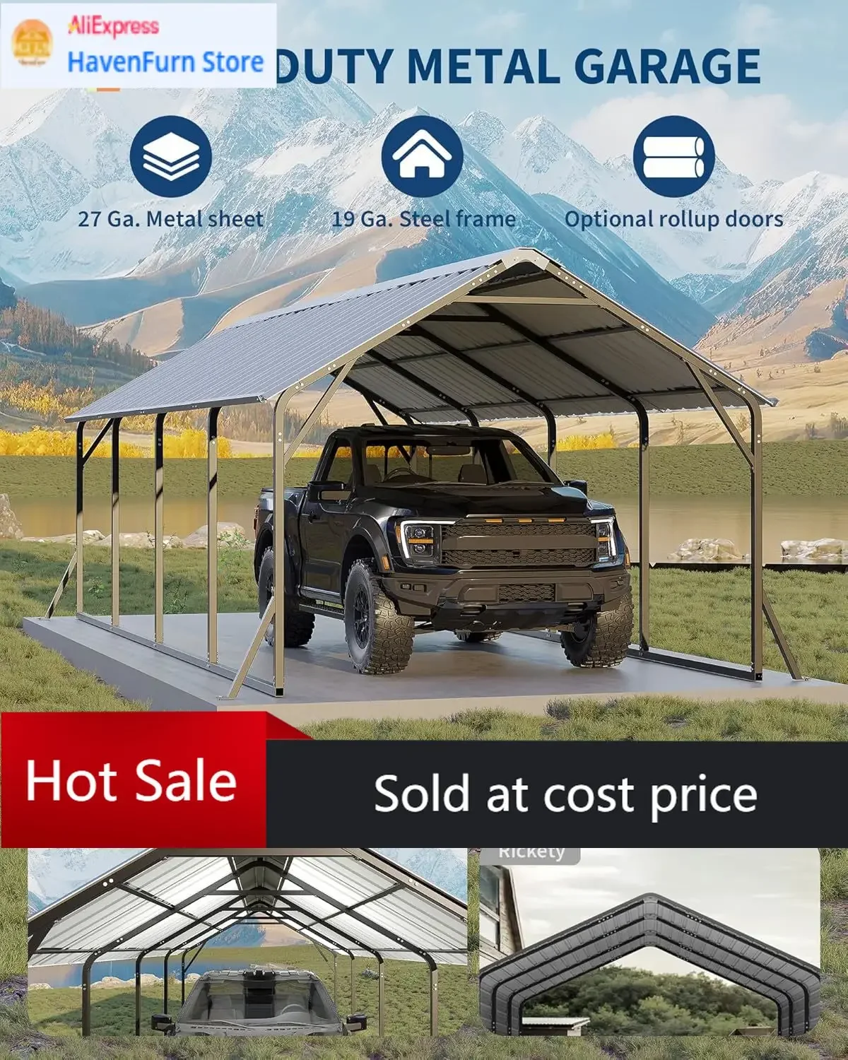 

Усиленный стальной навес для автомобилей с вертикальной крышей, устойчивый к любым погодным условиям, для полноразмерных пикапов, лодок, тракторов