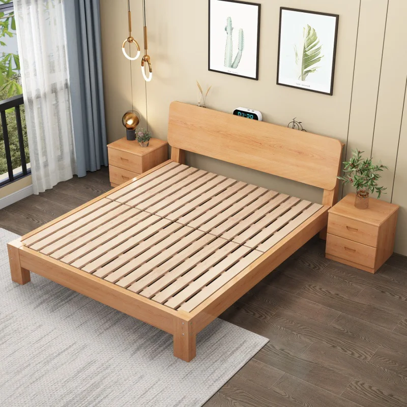 

Customizable full beech solid wood bed modern minimalist