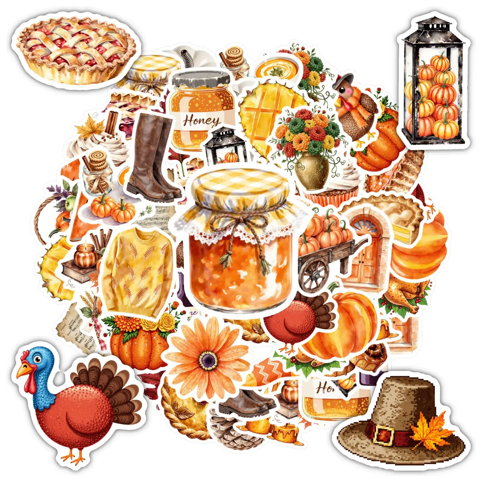 

35pcs Vintage Food Stickers Watercolor Thanksgiving Stickers DIY Stickers For DIY Phone Laptop Scrapbook Bike Guitar DIY