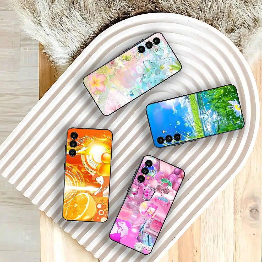 Funda colorida para teléfono Frutiger Aero Art para Samsung Galaxy A73,31,32,72,41,53,52,71,22,5G,Note,J7,8,9 funda negra suave