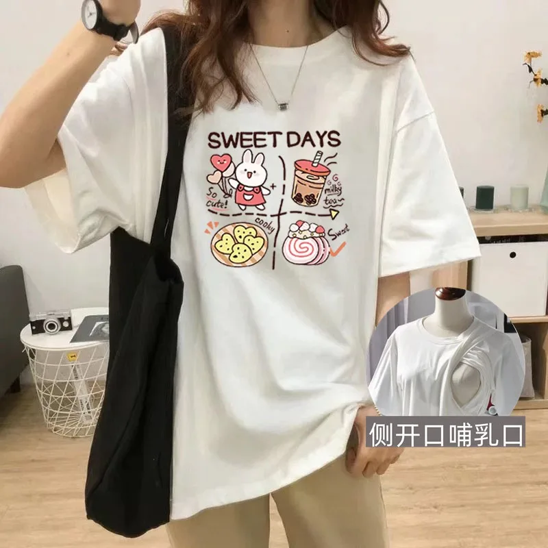 女性用授乳-t-シャツ-サイド開き授乳トップ-マタニティ半袖カジュアル-t-シャツ-トップス-t-シャツ-授乳服-wt017