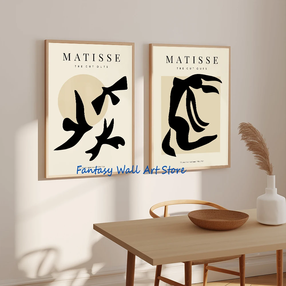 Abstract Flowers Matisse Black Beige Floral Poster Matisse Botanical Cut Outs Exhibition Canvas Printing Vintage Home Room Decor