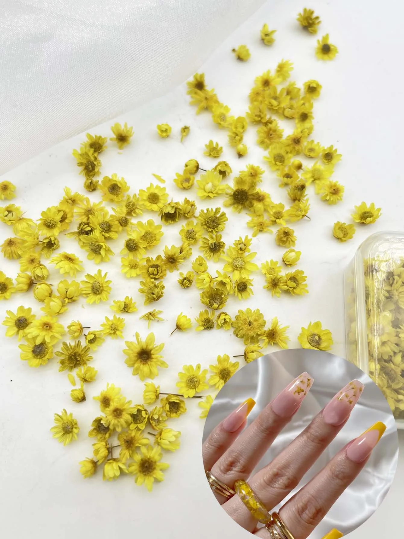 1Box Nail Art gelbe Blumen dekoration 3d getrocknete Blume Nail Art Dekorationen für Charms Zubehör