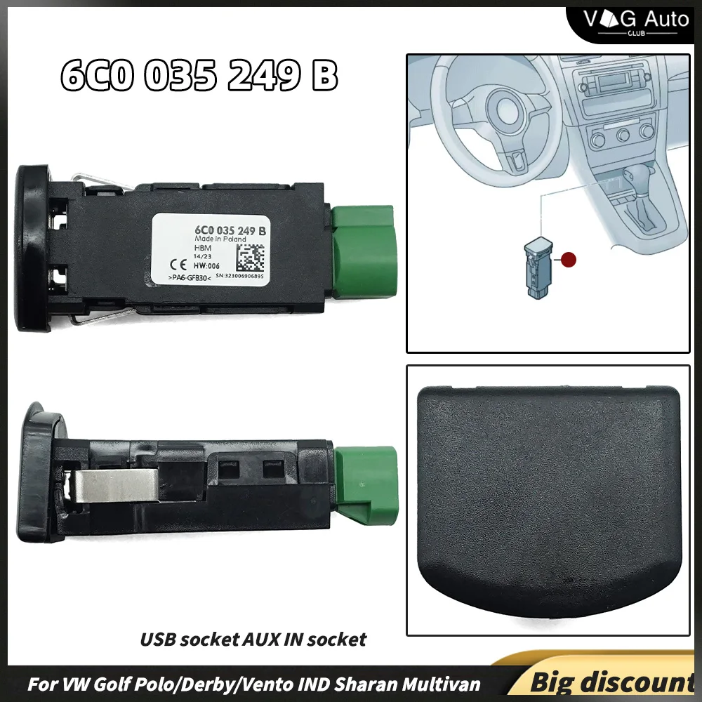 Para vw golf conversível polo/Derby/Vento ind sharan multivan scirocco alhambraus soquete aux in soquete 6c0 035 249 b 6c0035249b