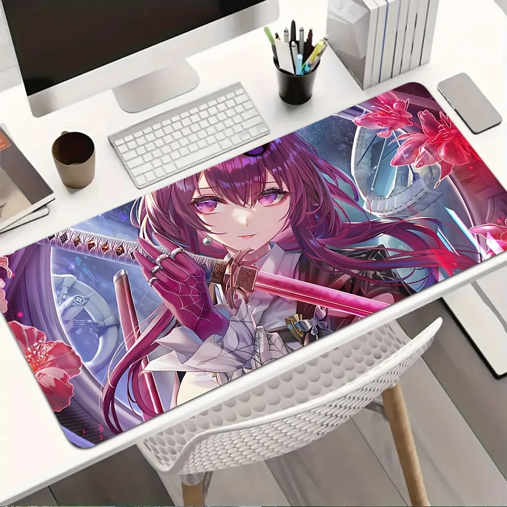 Purple Hair Samurai Girl Large Mouse Pad, Anti-Slip Gaming Desk Mat