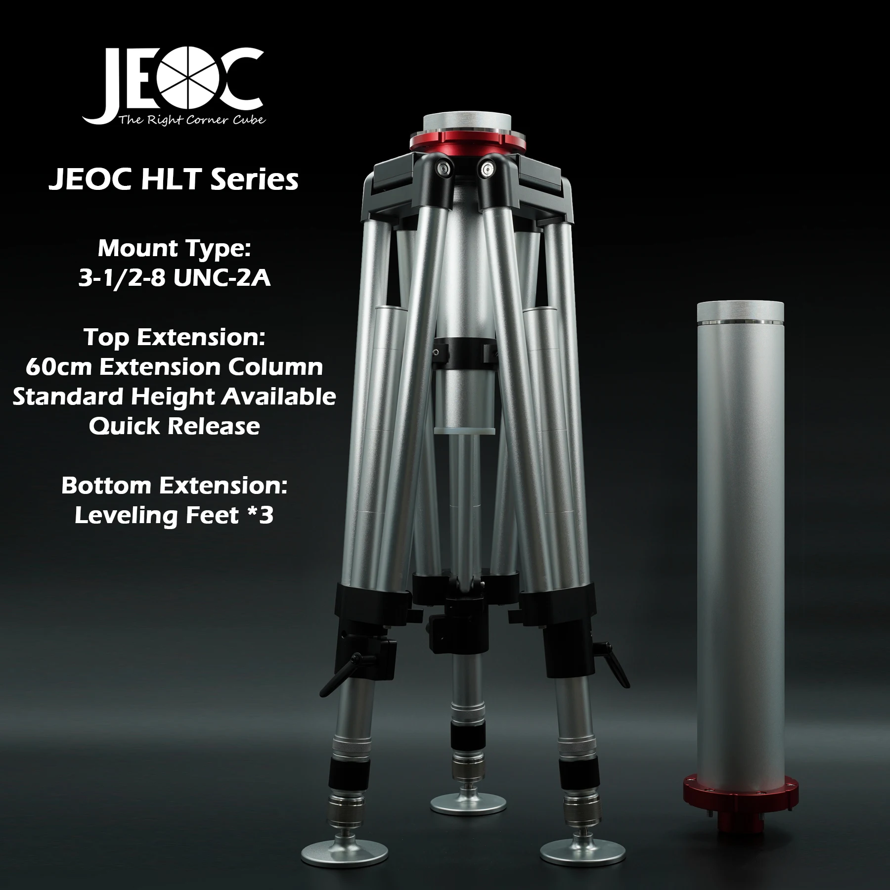 

JEOC Heavy Load Tripod with Leveling Kit & 60cm Height Kit, for Faro Leica API Laser Trackers, 3-1/2-8 UNC-2A, with Flight Case