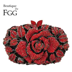 Boutique De FGG Red Flower Clutch Evening Bags for Women Formal Party Crystal Clutch Handbags Bride Diamond Minaudiere Purses