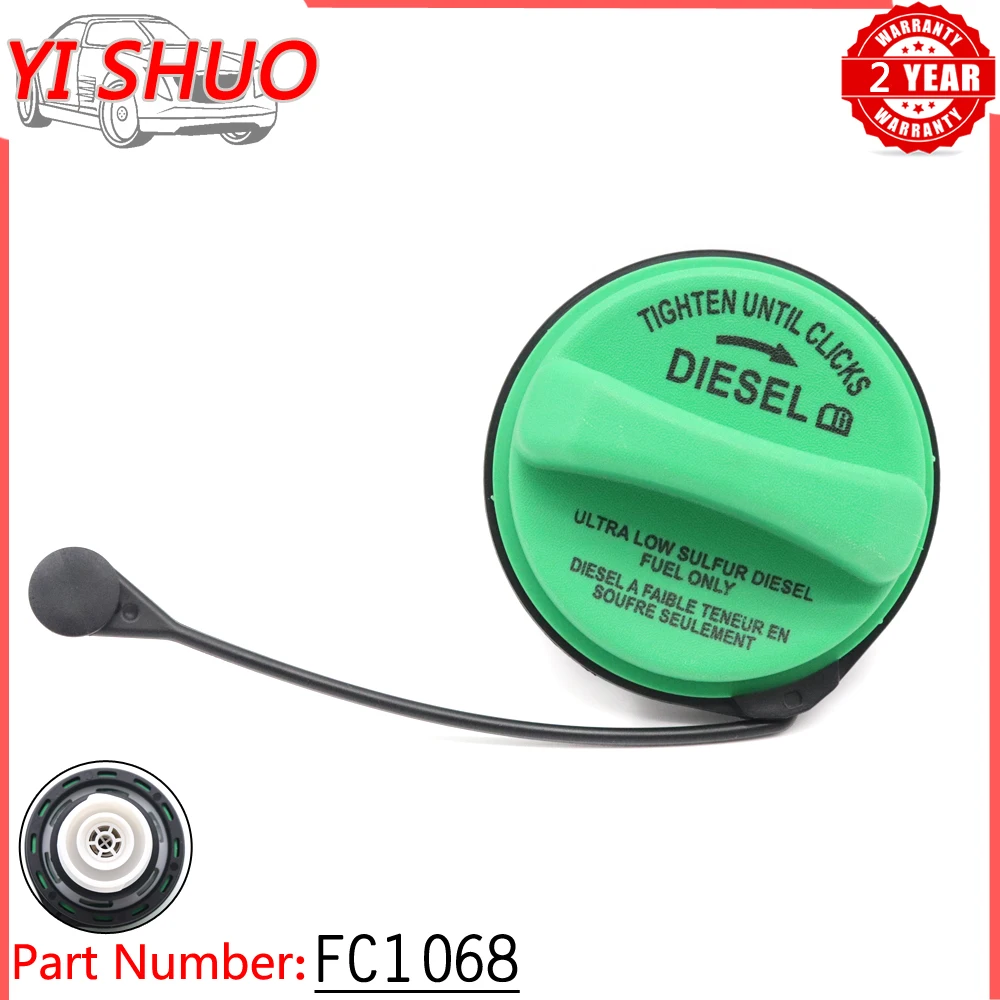 Car FC1068 New Green Diesel Fuel Tank Gas Cap Cover w Tether  for Ford F250 F350 F450 F550 Super Duty Truck 6.4L 6.7L V8 08-17