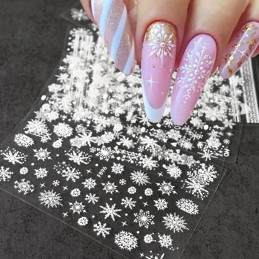 

30pcs 3D Snowflake Nail Art Stickers Glitter Silver Snowflake Slider Decals Winter Xmas Snow French Tips Christmas Nail Sticker