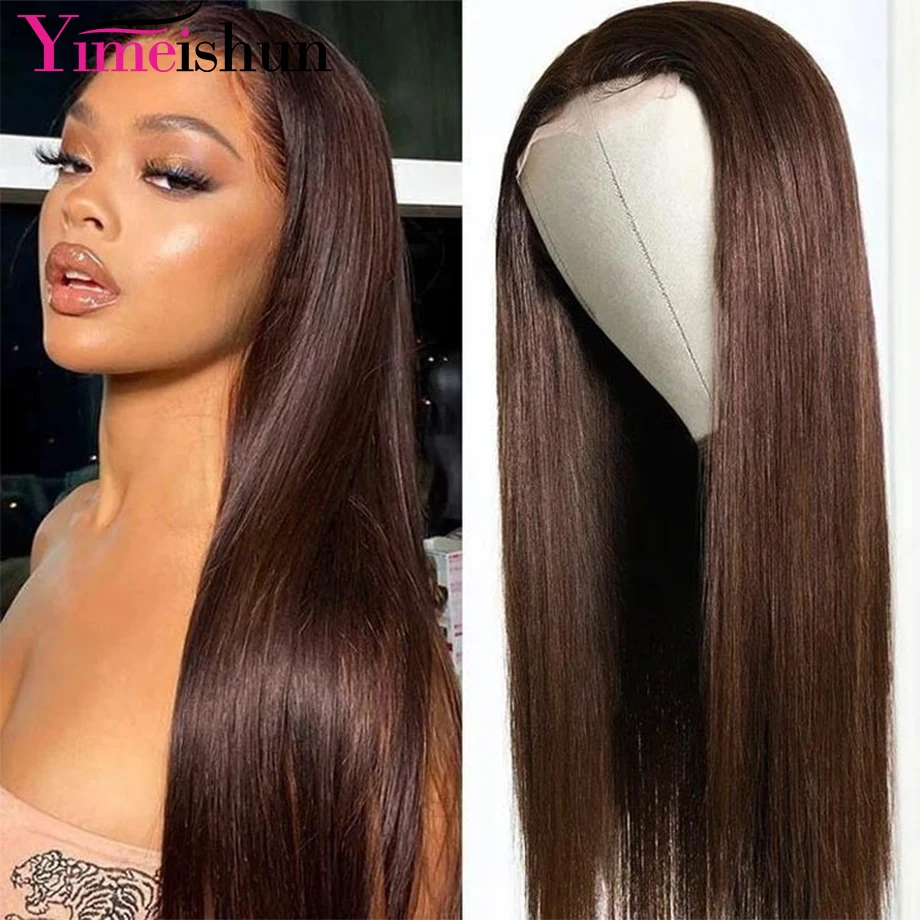 

Dark Brown Lace Front Wig Straight 13X4 Frontal Human Wigs With Baby Hair Chocolate Brown Colored Pre Plucked For Black Woman