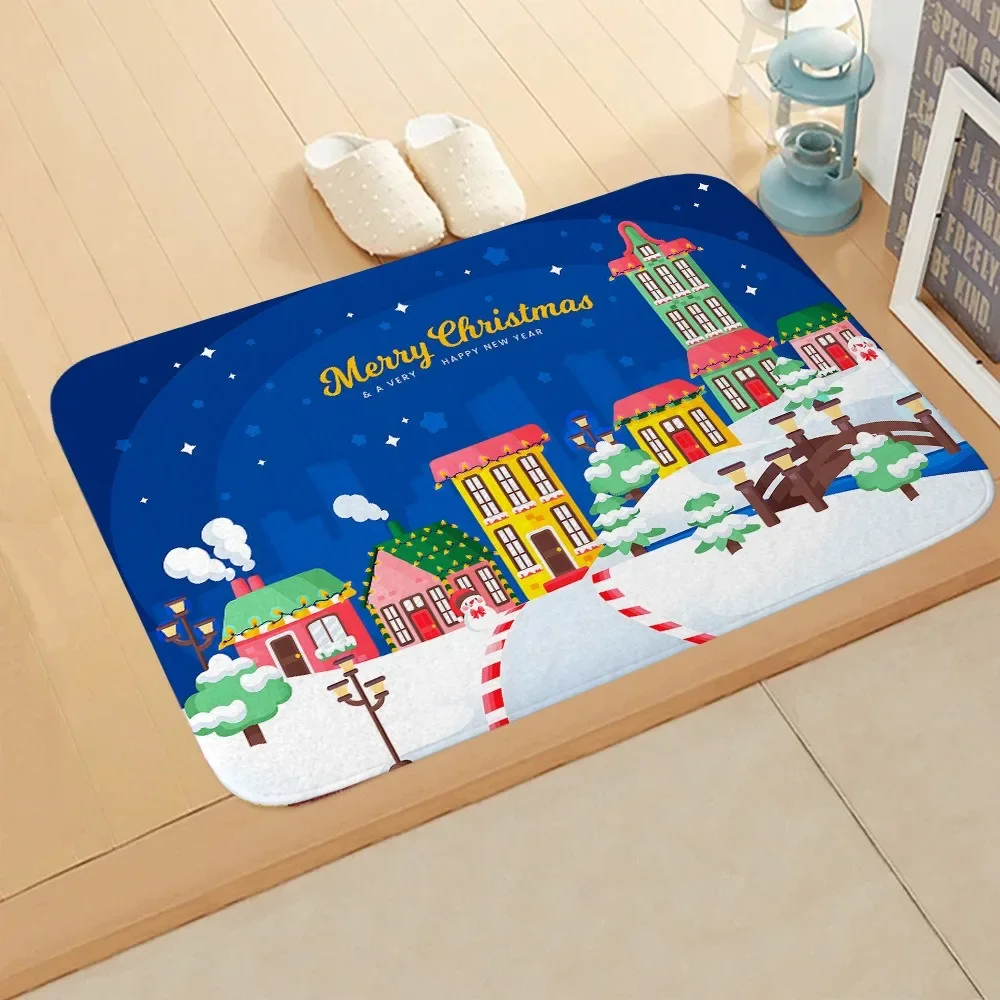 VIKAMA Christmas-Themed Doormat Santa Claus & Snowman Design Soft & Non-Slip Welcome Mat Entrance Rug New Year Home Decor