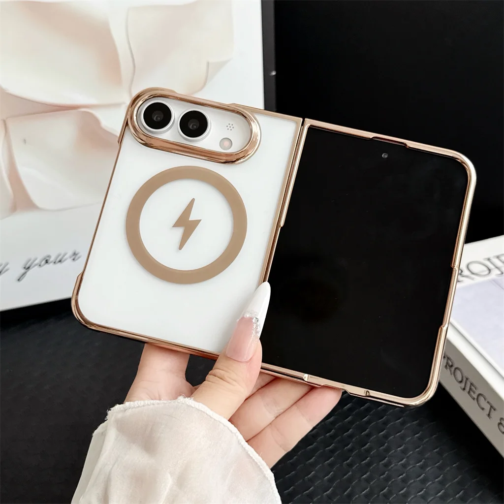 For Magsafe Magnetic Electroplating Transparent Phone Case For Apple iPhone Duo 18 Fold Shockproof Protective Clear Cover