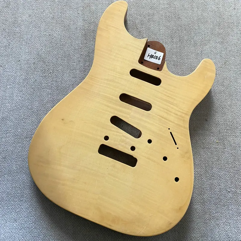 HB056 Natural Flamed Maple with Solid Redwood ST Guitar Body Unfinished SSS Pickups 2 Pivots Tremolo and Bridges with Damages