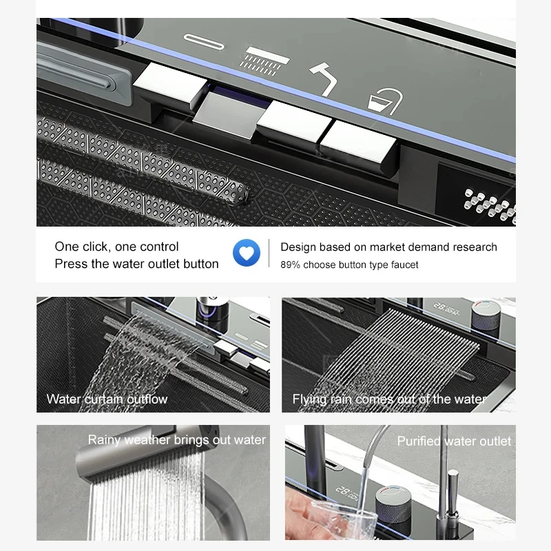 Imagem -06 - Smart Single-slot Cachoeira Kitchen Sink com Suporte do Telefone Torneira Integrada Honeycomb Embosse Aço Inoxidável