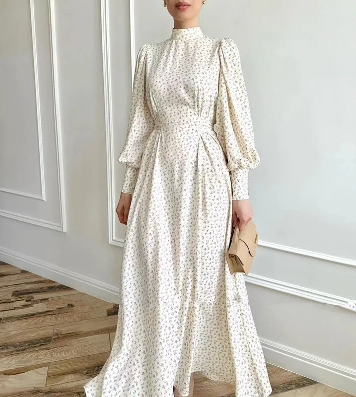 

Women Print Dress Lace-up Muslim Fashion Kaftan Robe 2026 Eid Ramadan Abaya Khimar Jilbab Hijab Dresses Kimono Islamic Clothing