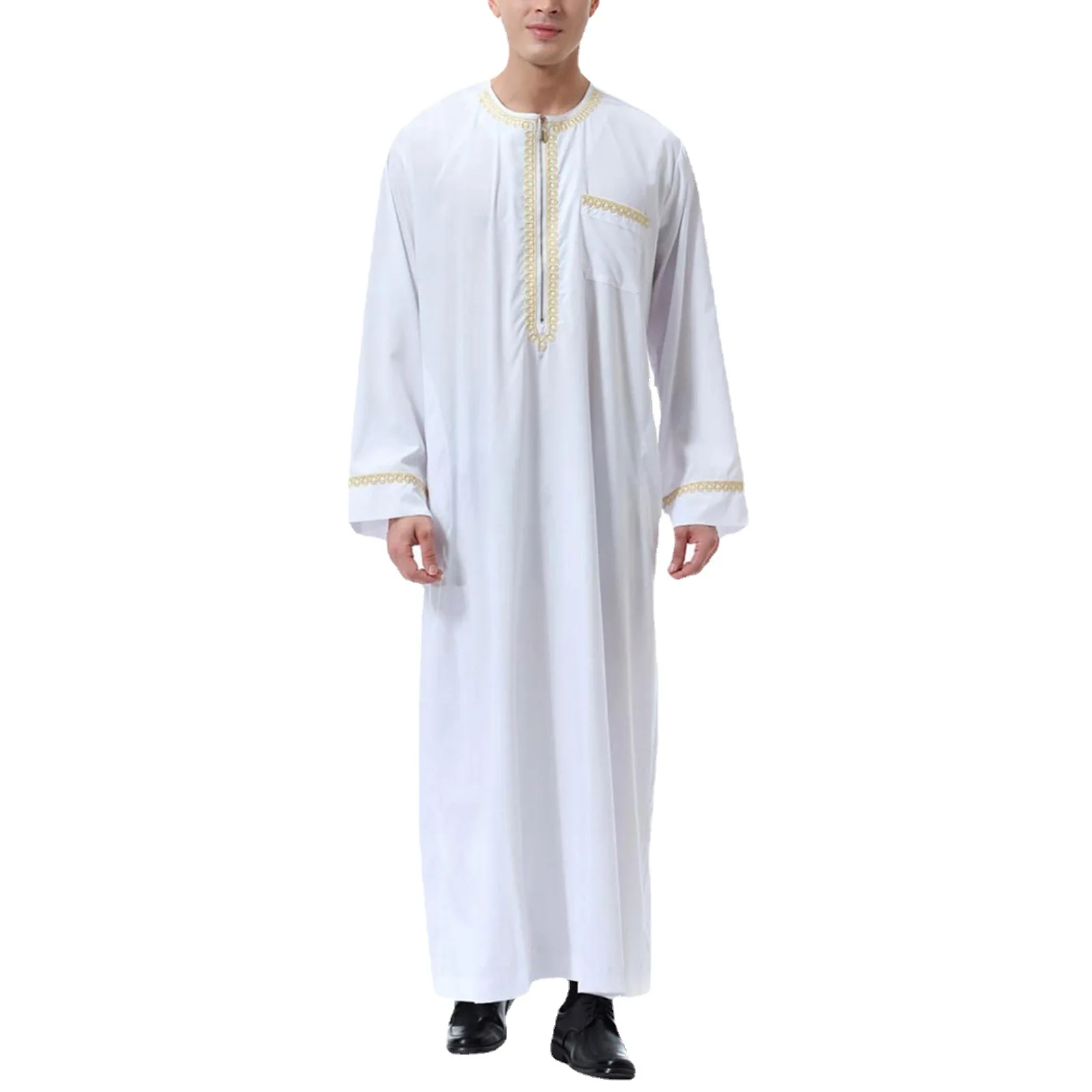 Nuovo abito arabo musulmano mediorientale da uomo girocollo abbigliamento Abaya Robe