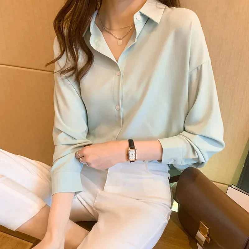 Spring Autumn Korean Style Turn-down Collar Long Sleeve Shirts Women\'s Fashion Comfort Tops Female Simple Causal Blouse