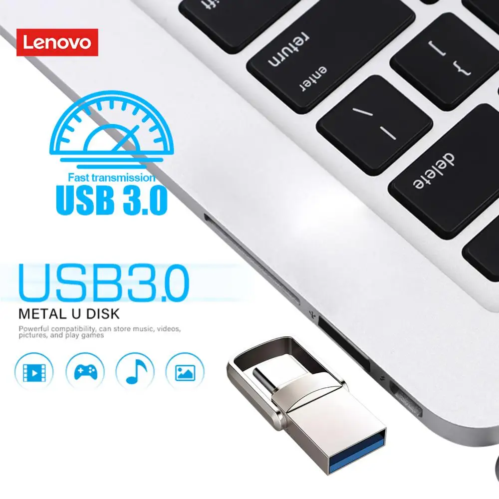 Lenovo-USBフラッシュドライブ,3.0インターフェース,高速フラッシュディスク,520 Mbps,2テラバイト,1テラバイト,新しい2022コンピューター用