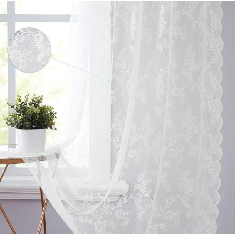 New Warp Knitted White Pastoral Style Lace Curtains Living Room Bedroom Outdoor Decorative Curtains